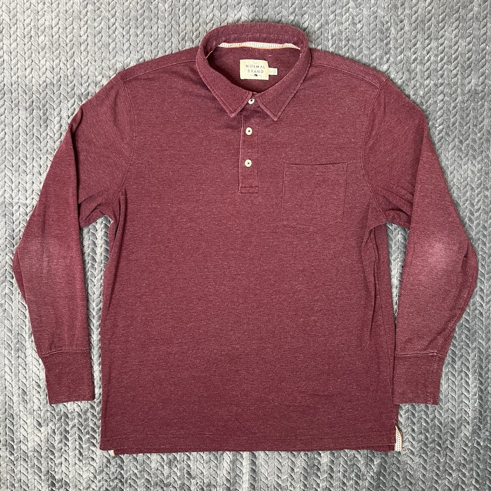 The Normal Brand Polo Shirt Men's Size Large Red Cotton Long Sleeve Preppy